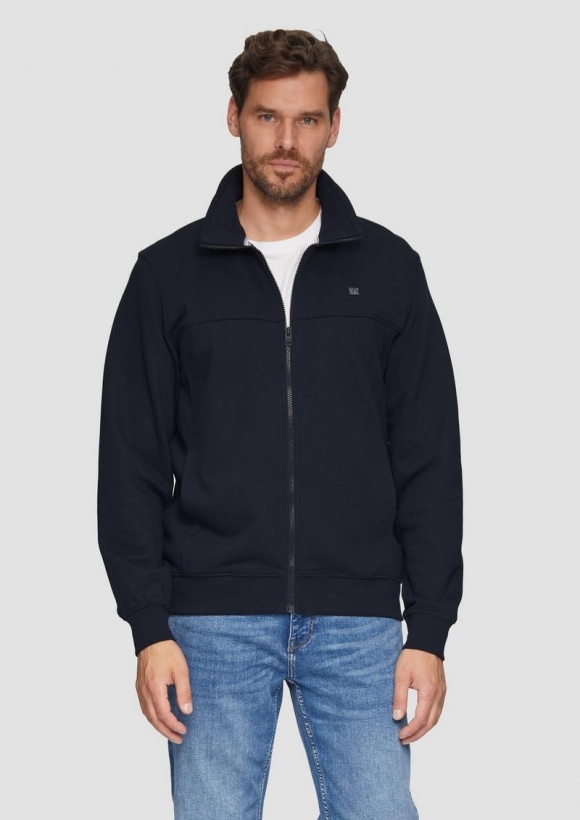 s.Oliver Sweatjacke mit Stehkragen und Logo-Detail - navy