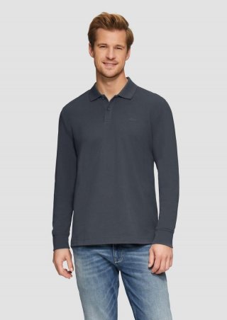 s.Oliver Poloshirt aus Piqué mit Logo-Stickerei - schiefergrau