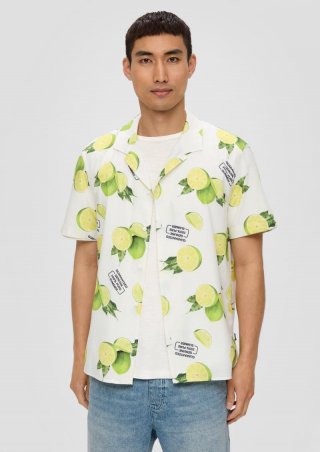 s.Oliver Kurzarmhemd aus Viskosemix mit All-over-Print - weiß