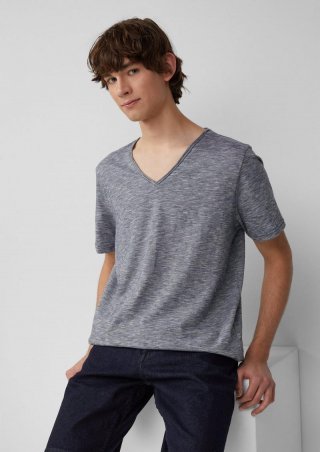 s.Oliver T-Shirt in Melange mit Rollkante - tiefblau