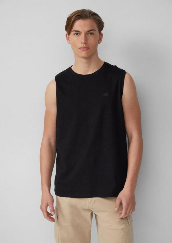 s.Oliver Tanktop mit Flammgarnstruktur und Logoprint - schwarz