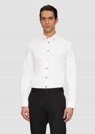 s.Oliver Tailored Fit: Popeline-Hemd aus Baumwollstretch - weiß