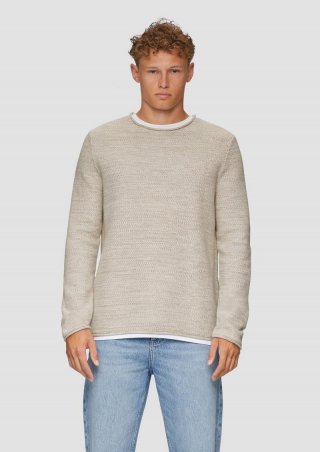 s.Oliver Melierter Strickpullover mit Layering-Detail - sandfarben