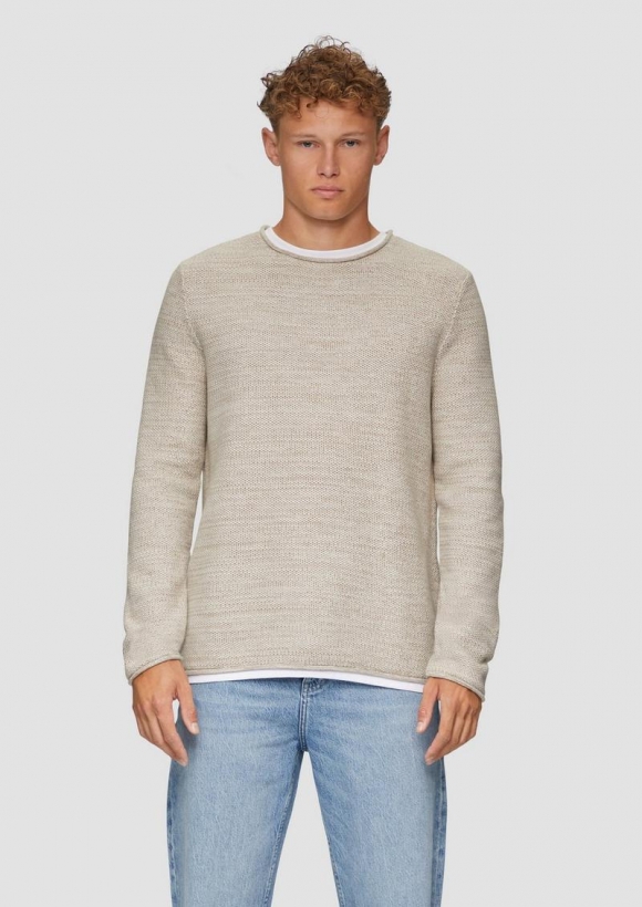 s.Oliver Melierter Strickpullover mit Layering-Detail - sandfarben
