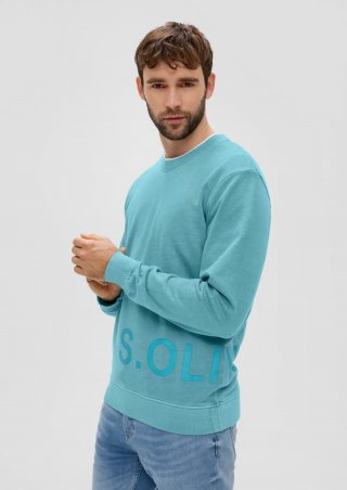 s.Oliver Baumwoll-Sweatshirt mit Logo-Print - türkis