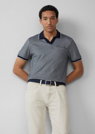 s.Oliver Poloshirt aus zweifarbigem Piqué mit Brusttasche - tiefblau