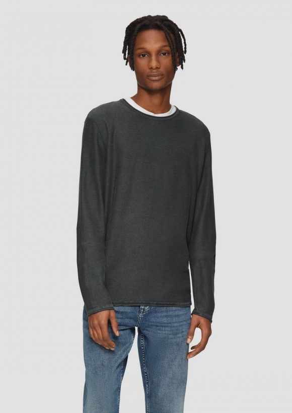 s.Oliver Gewaschener Strickpullover mit Rollsaum - tiefblau