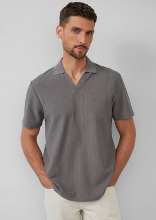 s.Oliver Poloshirt aus Struktur-Jersey mit Brusttasche - grau meliert