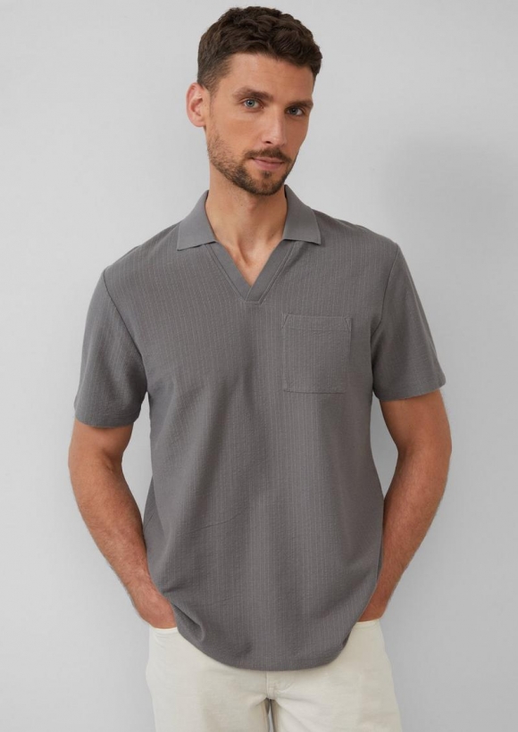 s.Oliver Poloshirt aus Struktur-Jersey mit Brusttasche - grau meliert