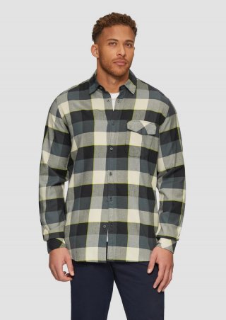 s.Oliver Regular Fit: Kariertes Flanellhemd mit Brusttasche - schiefergrau