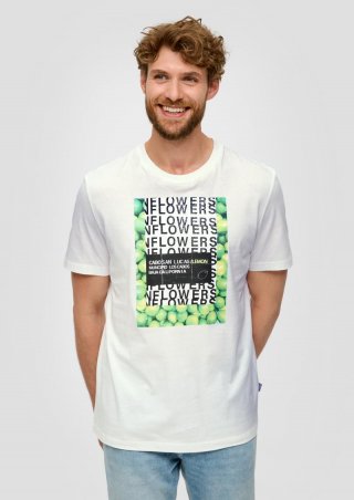 s.Oliver Baumwoll-T-Shirt mit Crew Neck und Frontprint - weiß