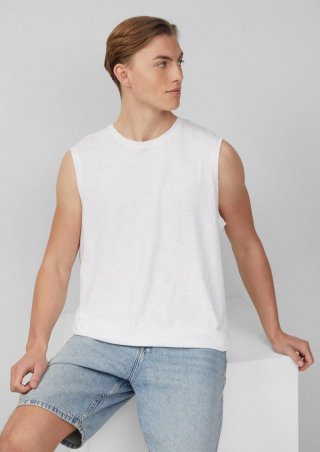 s.Oliver Tanktop mit Flammgarnstruktur und Logoprint - weiß