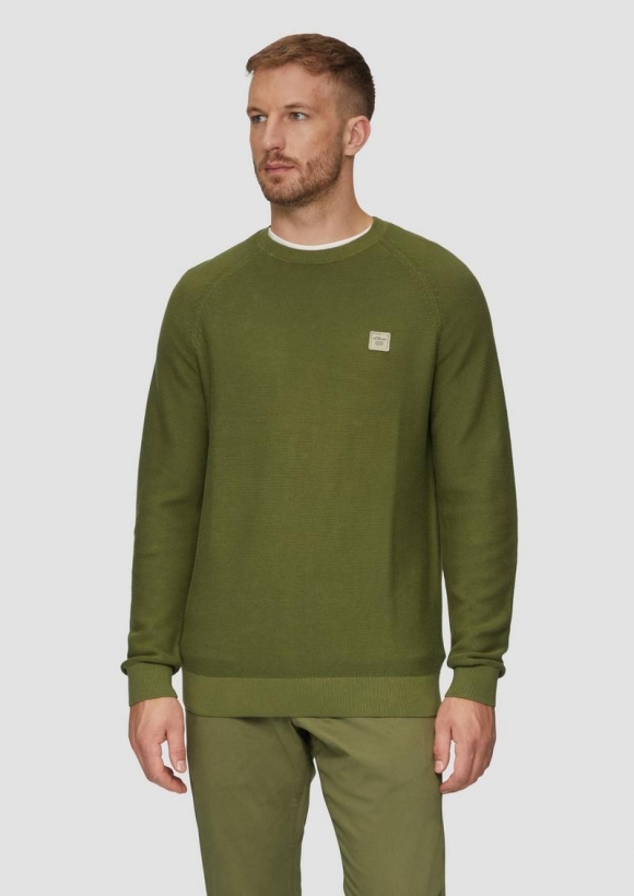 s.Oliver Strickpullover mit Struktur und Label-Patch - guacamole