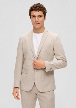 s.Oliver s.O PURE: Anzugsakko aus Leinenmix mit Hahnentritt-Muster - beige