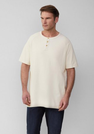 s.Oliver T-Shirt aus Waffel-Jersey mit Henleyausschnitt - wollweiß