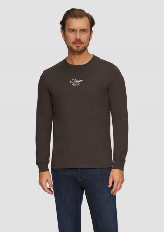s.Oliver Langarmshirt mit Logo-Stickerei - dunkelbraun