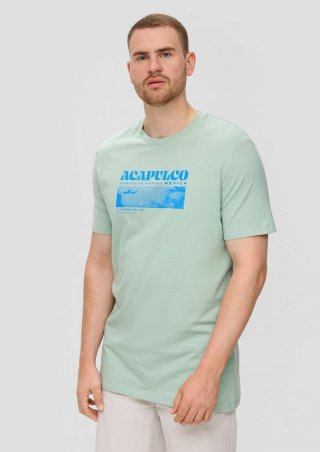 s.Oliver Crew-Neck-Shirt mit Frontprint aus Baumwoll-Jersey - ozeangrün