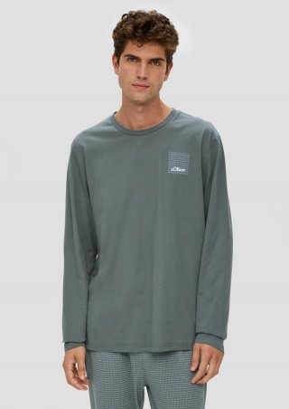 s.Oliver Langes Pyjama-Shirt mit Logoprint - helles olivgrün