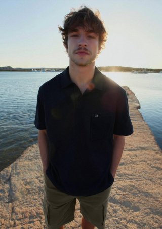 s.Oliver Poloshirt mit Struktur-Streifen und offenem Kragen - navy