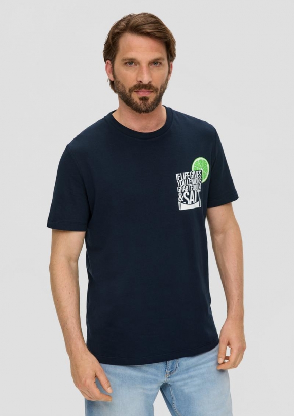 s.Oliver Baumwoll-T-Shirt mit Frontprint - navy