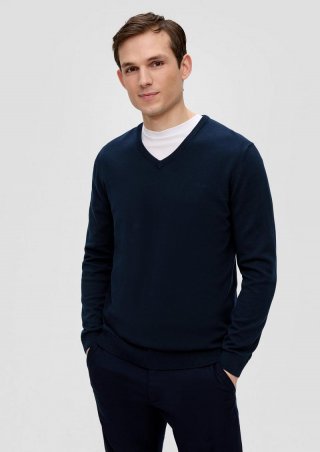 s.Oliver Strickpullover mit Logo-Stickerei - navy