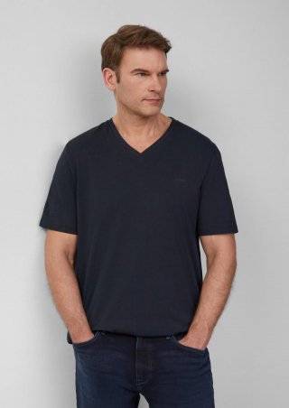 s.Oliver T-Shirt mit V-Ausschnitt und dezentem Logo - navy