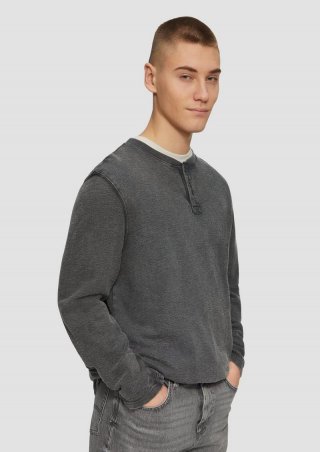 s.Oliver Gewaschenes Henley-Longsleeve in Strukturjersey - grau