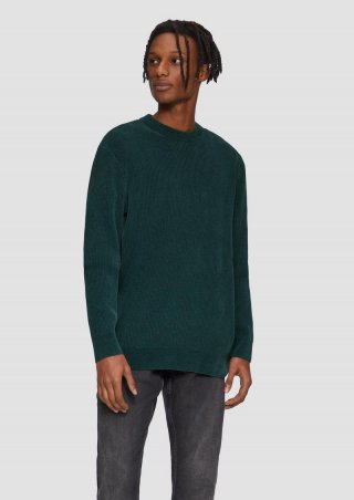 s.Oliver Strickpullover aus Baumwollmix in samtiger Optik - smaragd