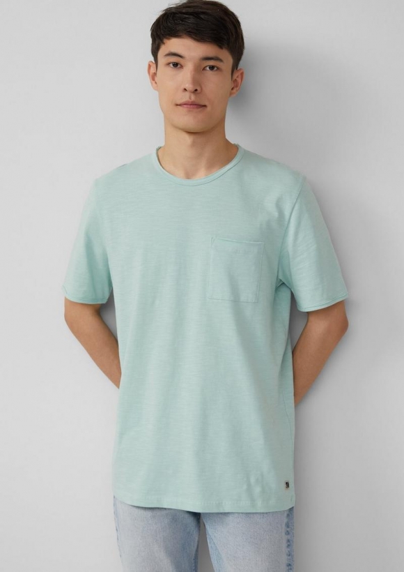 s.Oliver Flammgarn-T-Shirt mit Brusttasche und offenen Kanten - ozeangrün