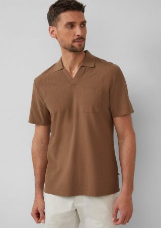 s.Oliver Poloshirt aus Struktur-Jersey mit Brusttasche - sandstein