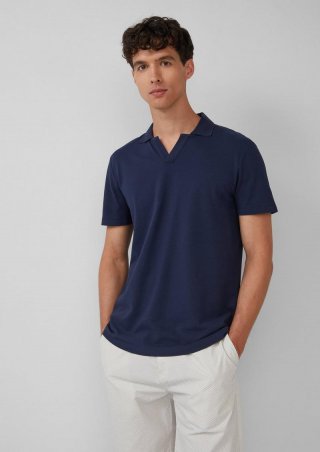 s.Oliver Poloshirt aus Baumwolle mit offenem Kragen - tiefblau