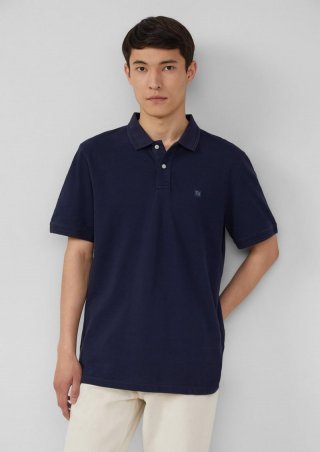 s.Oliver Poloshirt mit kleinem Labelpatch und Flammgarnstruktur - tiefblau