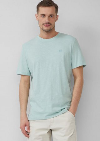 s.Oliver T-Shirt mit Flammgarnstruktur und Logo-Print - ozeangrün
