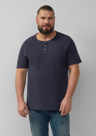 s.Oliver T-Shirt aus Waffel-Jersey mit Henleyausschnitt - tiefblau