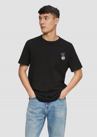 s.Oliver Baumwoll-T-Shirt mit Peanuts®-Stickerei - schwarz