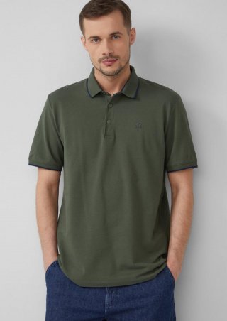 s.Oliver Sportives Piqué-Poloshirt mit Kontrast-Details - olivgrün