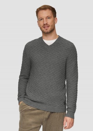 s.Oliver Strukturierter Pullover mit V-Ausschnitt - graphit