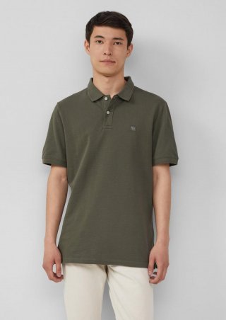 s.Oliver Poloshirt mit kleinem Labelpatch und Flammgarnstruktur - olivgrün