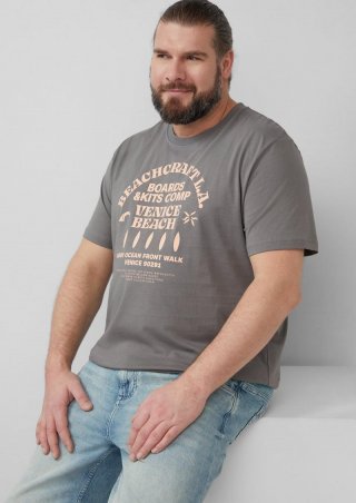 s.Oliver Baumwoll-T-Shirt mit Crewneck und Artwork - grau meliert