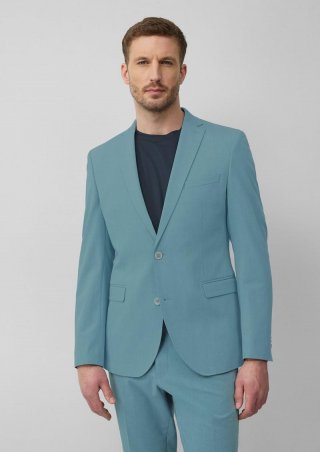 s.Oliver s.O PURE: Meliertes Sakko aus Stretch-Twill im Slim Fit - türkisblau