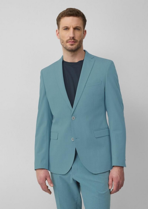 s.Oliver s.O PURE: Meliertes Sakko aus Stretch-Twill im Slim Fit - türkisblau