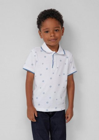 s.Oliver Baumwoll-Poloshirt mit All-over-Print - weiß