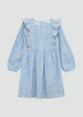 s.Oliver Kurzes Baumwollkleid mit Streifenmuster und Stickereien - royalblau