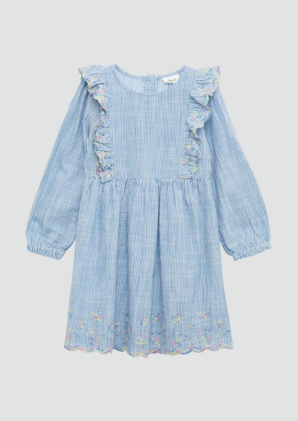 s.Oliver Kurzes Baumwollkleid mit Streifenmuster und Stickereien - royalblau