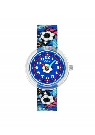 s.Oliver Textilband-Armbanduhr mit Fußball-Motiv - blau