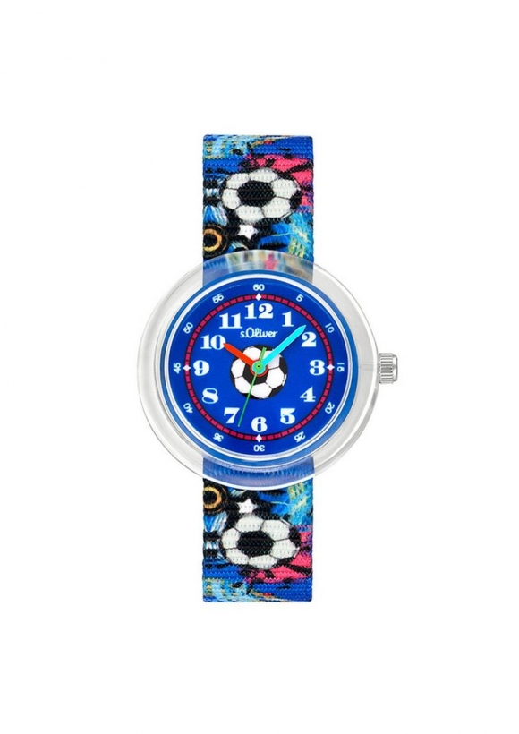 s.Oliver Textilband-Armbanduhr mit Fußball-Motiv - blau