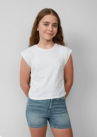 s.Oliver Jersey-Shirt im V-Shape mit Raffung und Printdetail - weiß