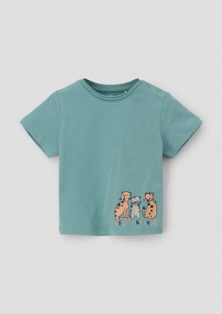 s.Oliver T-Shirt mit gummiertem Print - helles petrol