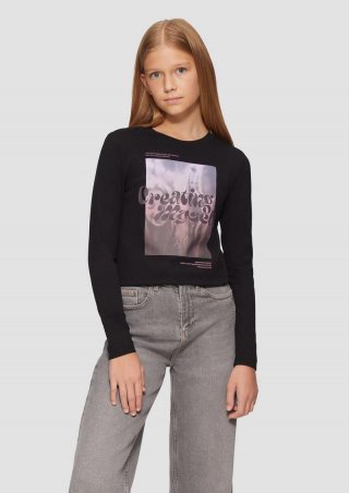 s.Oliver Langarmshirt mit Frontprint - schwarz