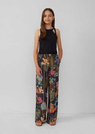 s.Oliver Satinierte Hose im Loose Fit mit Elastikbund und All-over-Print - navy